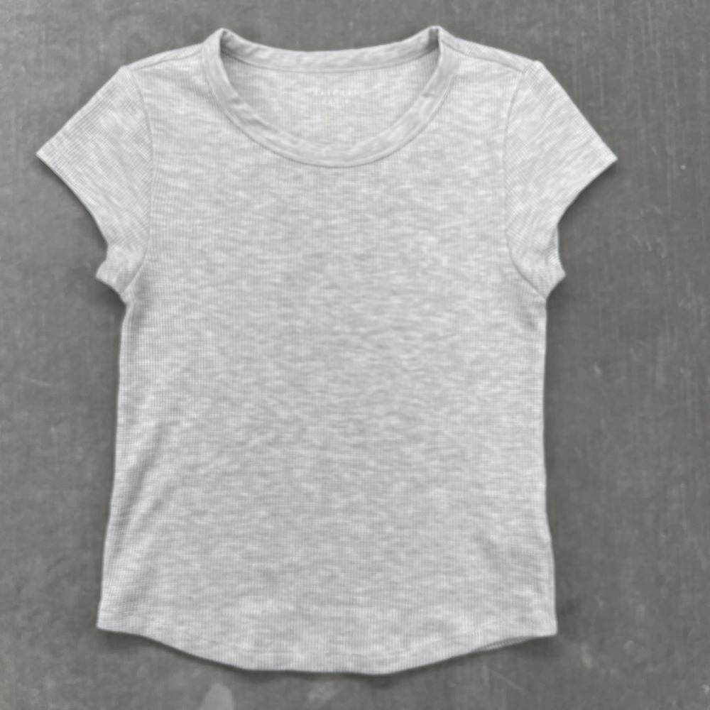 American Eagle Women Small Gray T-Shirt Waffle Knit Short Sleeve Crew Neck Basic